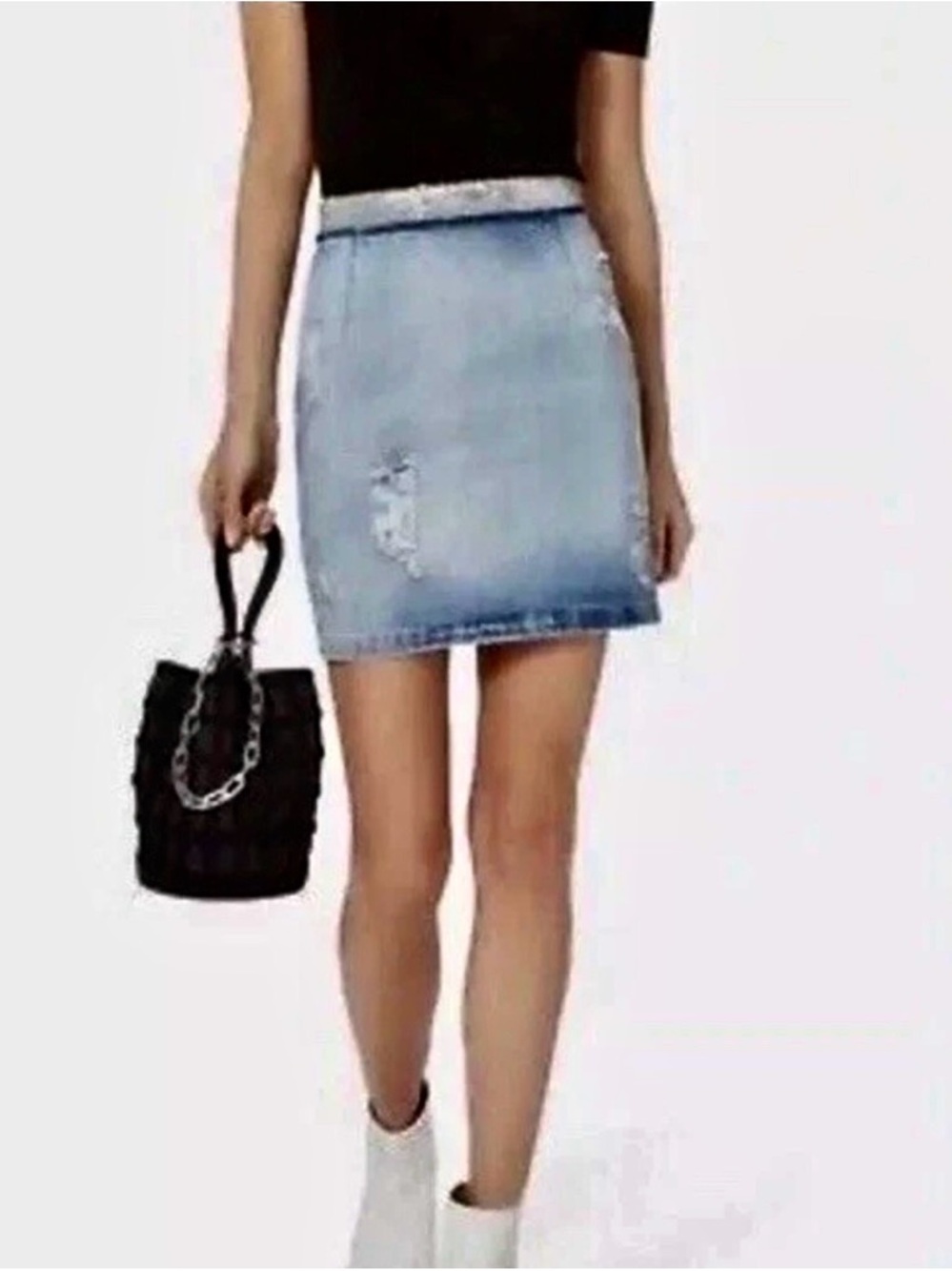 IRO Sequin Waist Distressed Denim Skirt NWT Size 40 US 8